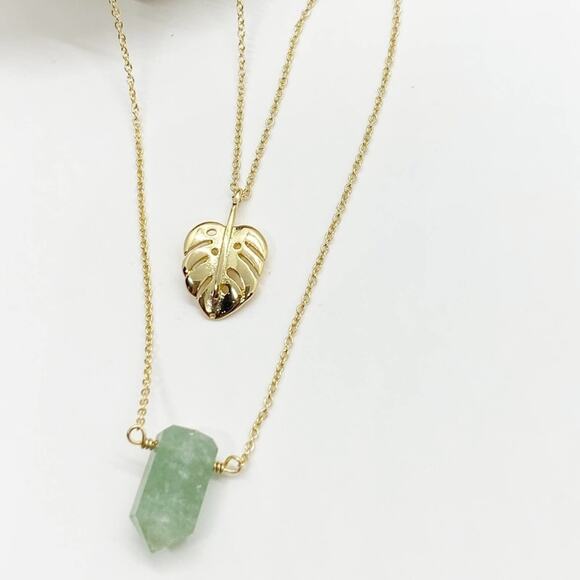 NEW Free People x Luna Norte Green Aventurine & Leaf Layer Necklace - Picture 11 of 15